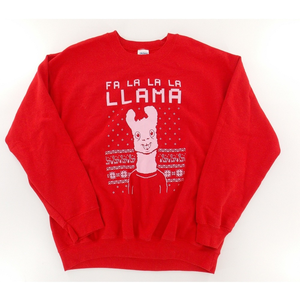 Gildan Sweatshirt Fa La La La Llama‎ Graphic Holiday Unisex Large Red